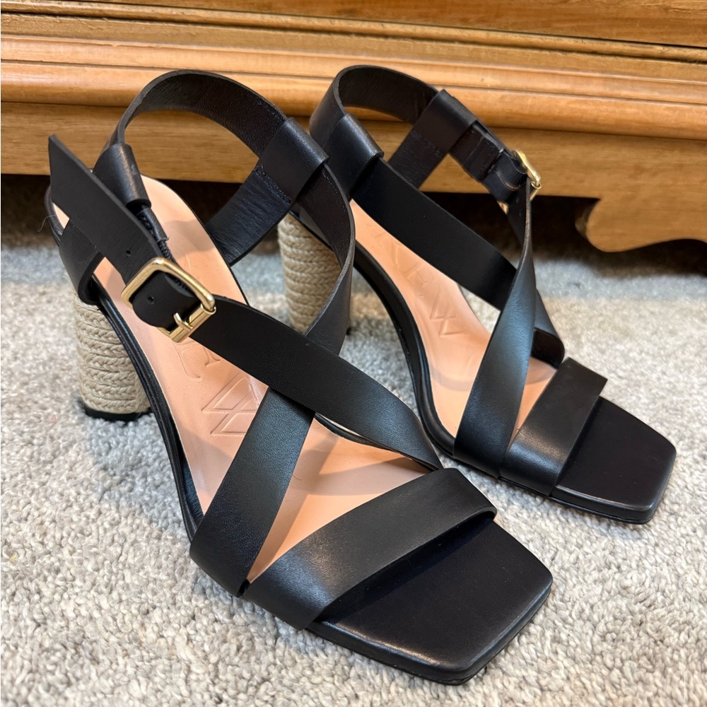 J. Crew Rounded rope-heel sandals in black leather